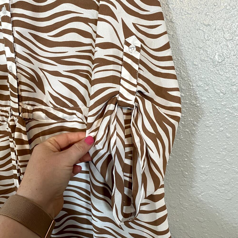 Cato Womens 2XL 18/20 Animal Print White Brown 3/4 Sleeve Shirt Blouse Top - Picture 3 of 8